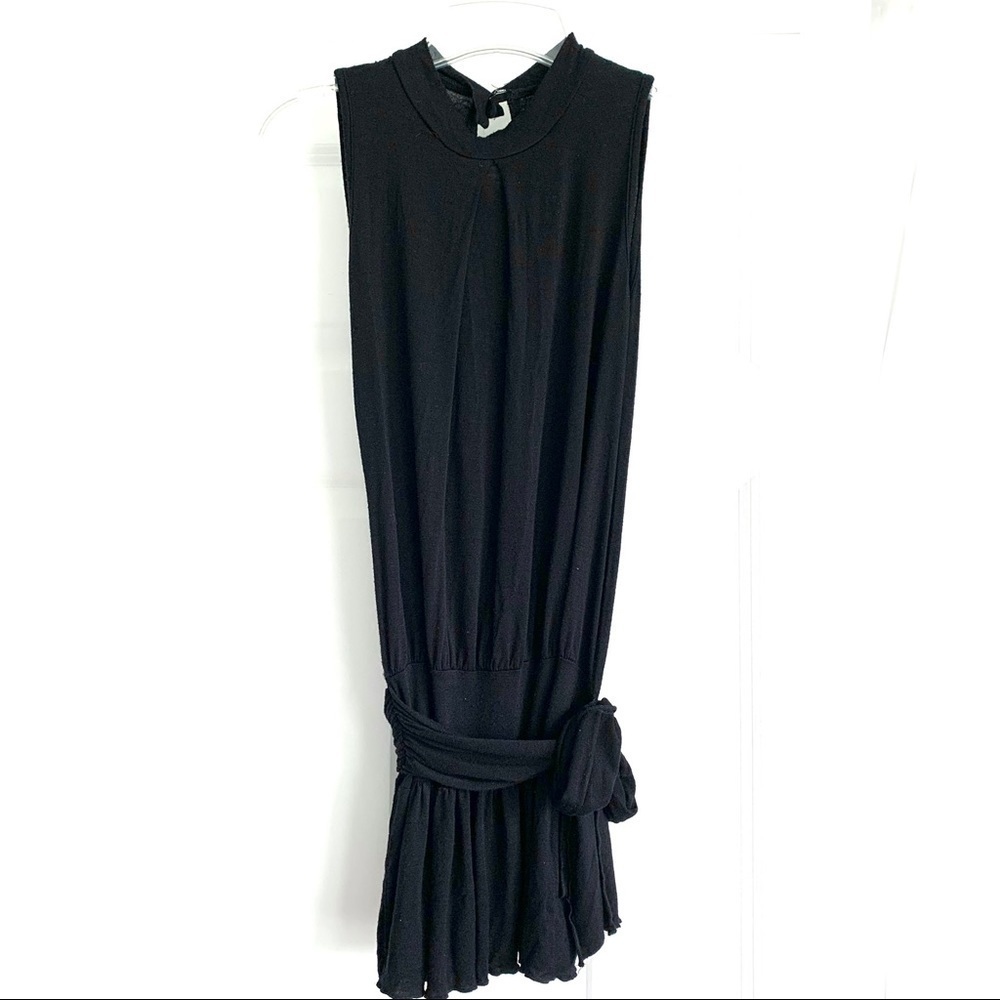 Misope Y2K Black Tank Top Blouse w/ Peplum Hem & Bow size Small